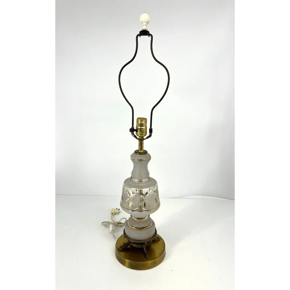 Vintage‎ Leviton Table Lamp Mid Century Modern Frosted Glass & Brass USA 29.5